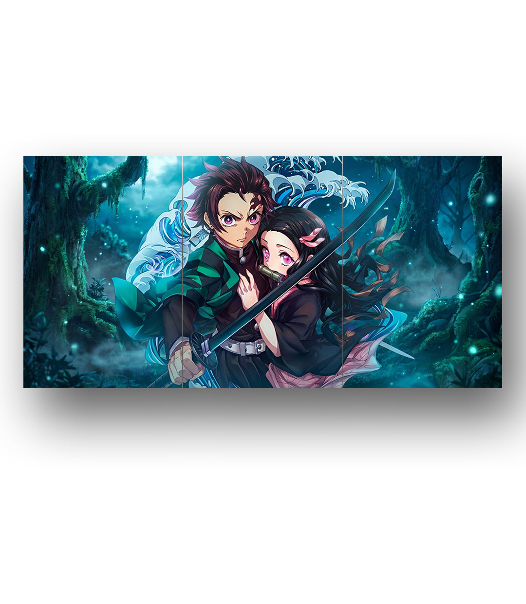 Tanjiro Nezuko Forest Battle Split | Demon Slayer | 3 Panel Wall Art