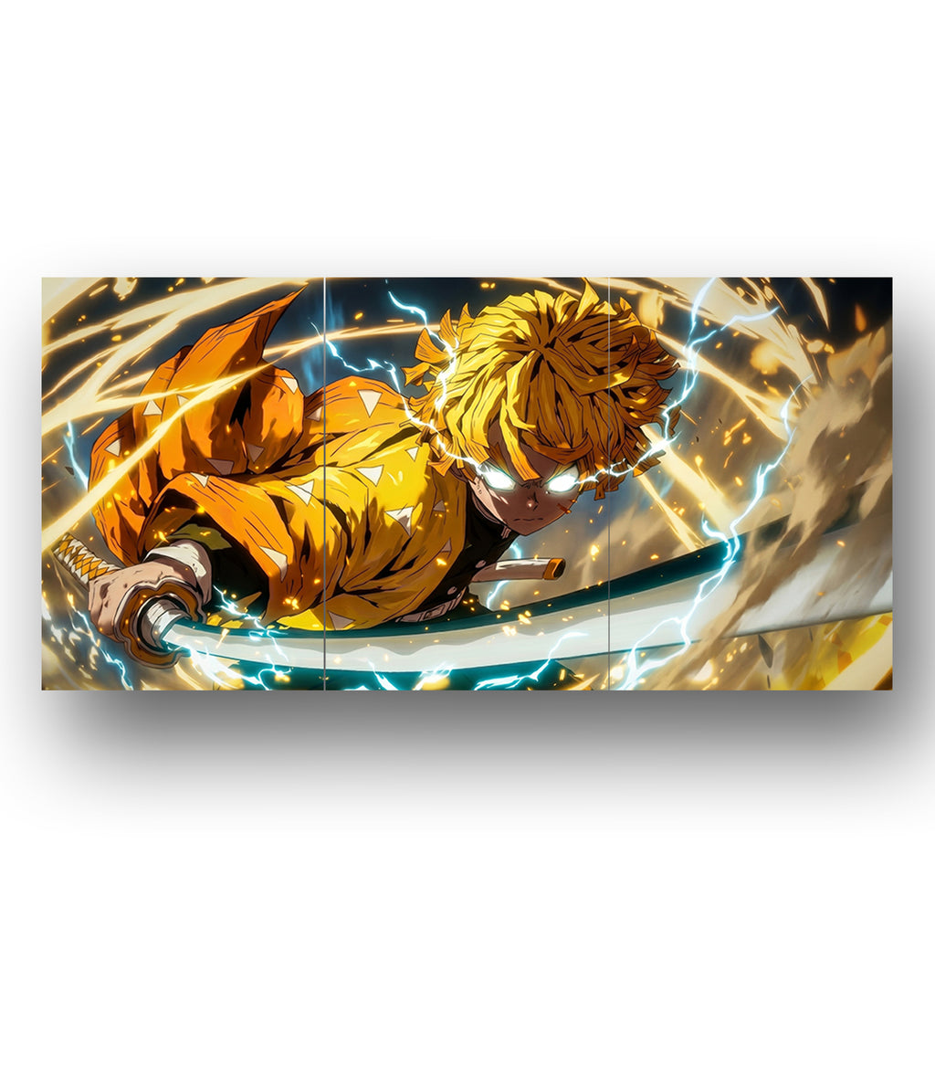 Zenitsu Lightning Strike | Demon Slayer | 3 Panel Wall Art