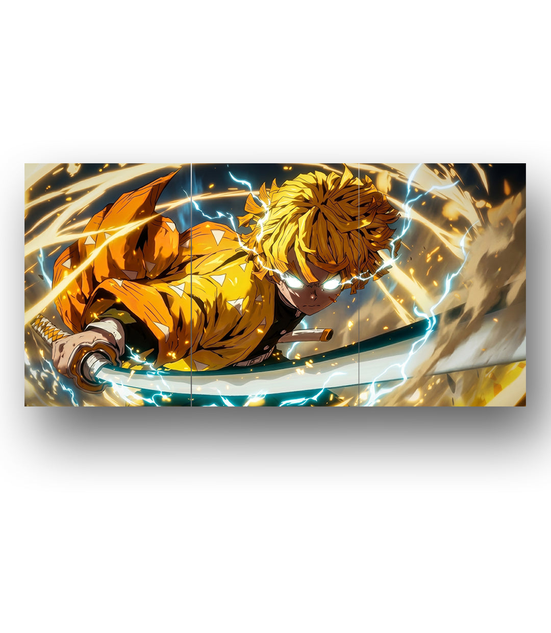 Zenitsu Lightning Strike | Demon Slayer | 3 Panel Wall Art
