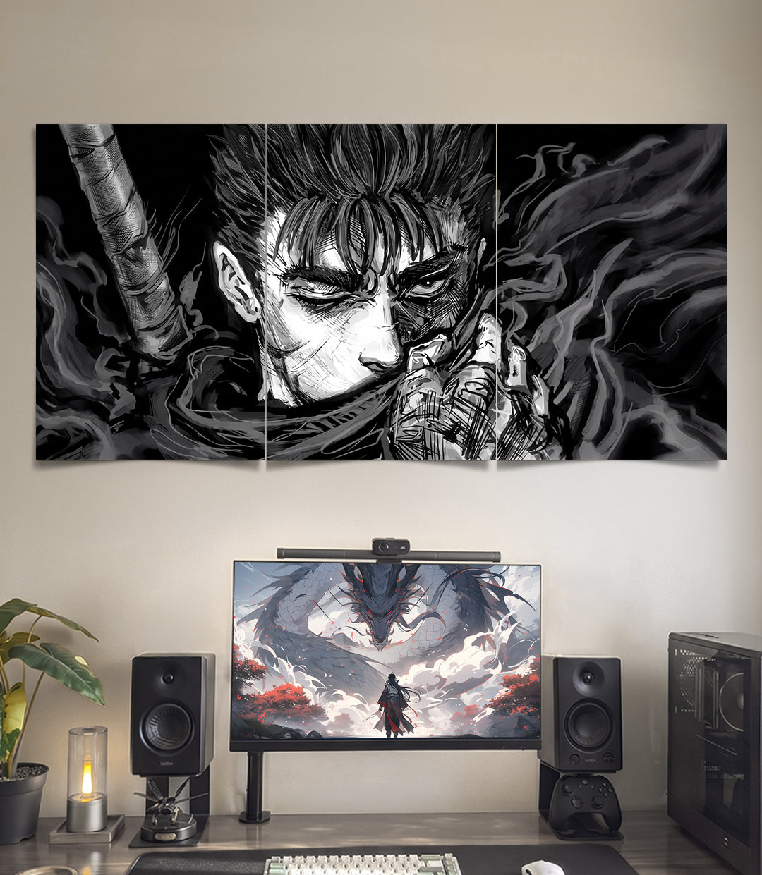 Berserk Guts Dark Manga Aesthetic | 3 Panel Wall Art