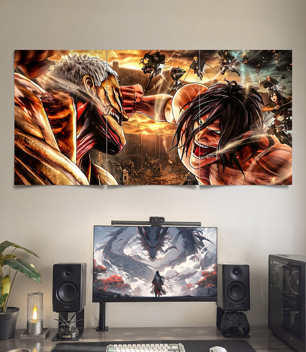 Colossal Titan vs Eren | Attack on Titan | 3 Panel Wall Art