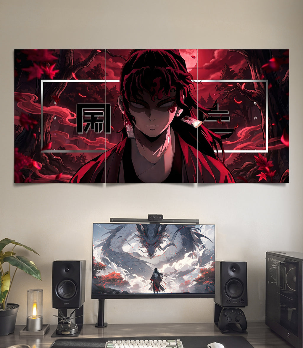 Demon Slayer Crimson Moon | Dark Anime Aesthetic | 3 Panel Wall Art