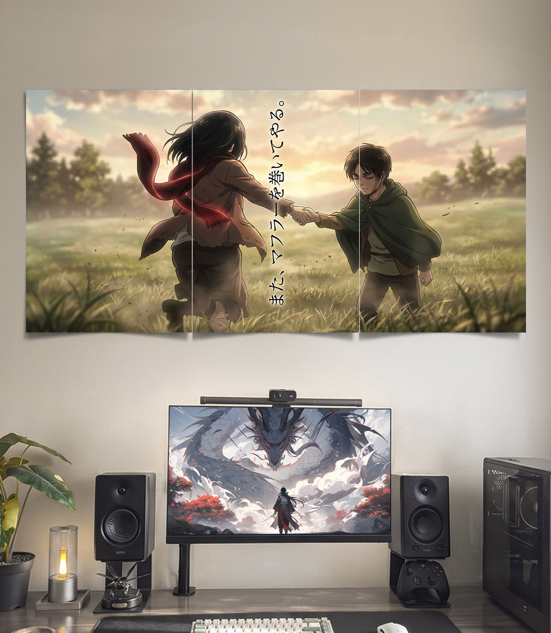 Eren Mikasa | Attack on Titan | 3 Panel Wall Art