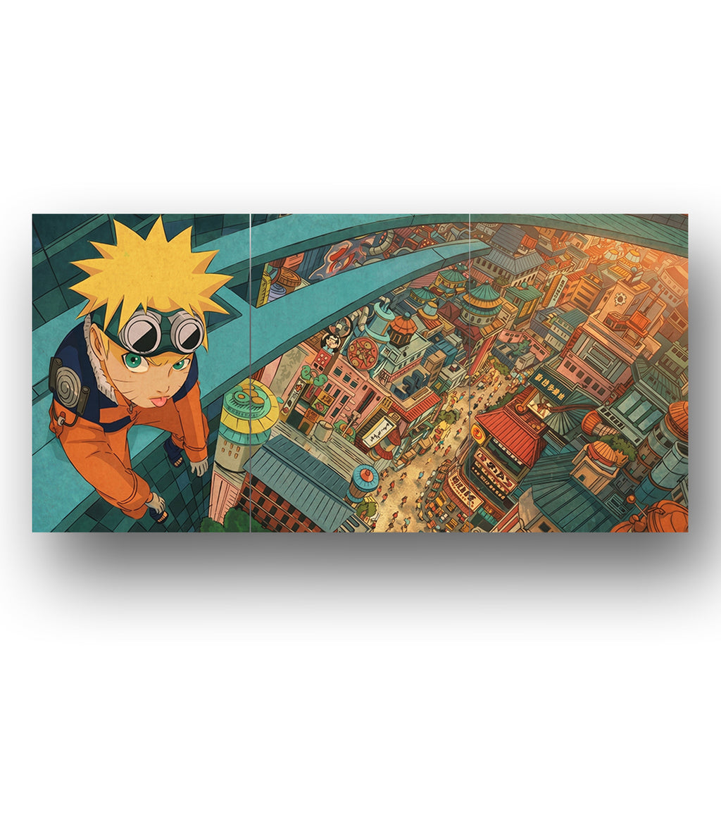 Naruto Konoha Skyline | Naruto | 3 Panel Wall Art