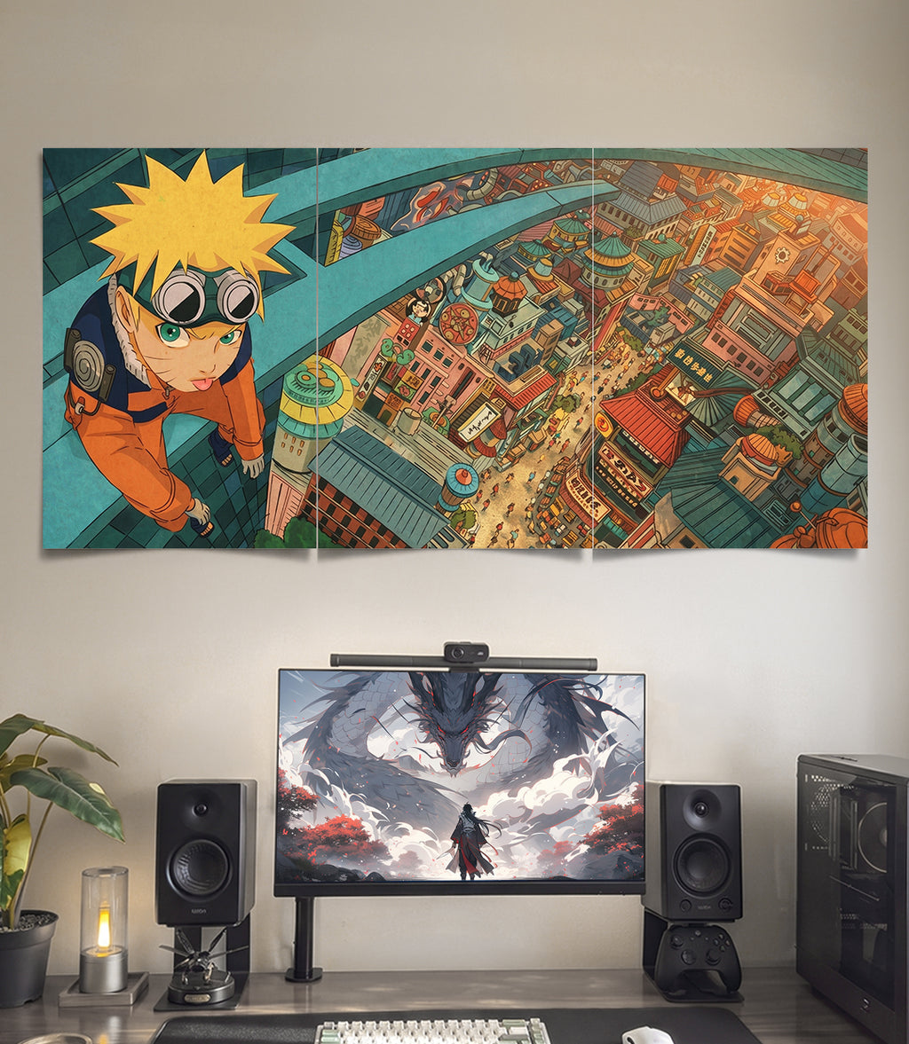 Naruto Konoha Skyline | Naruto | 3 Panel Wall Art
