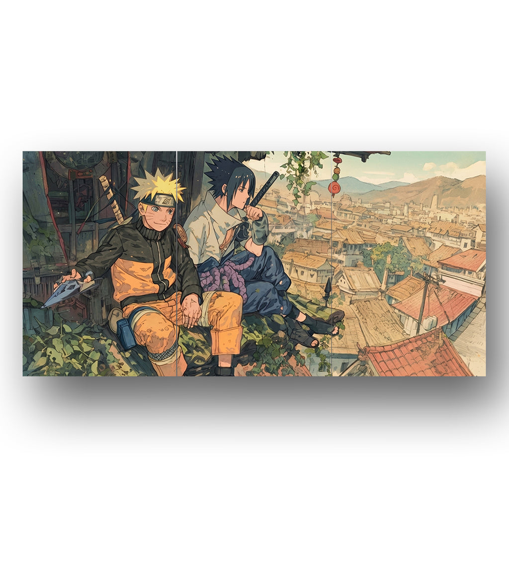 Naruto Sasuke Konoha Rooftop | Naruto | 3 Panel Wall Art
