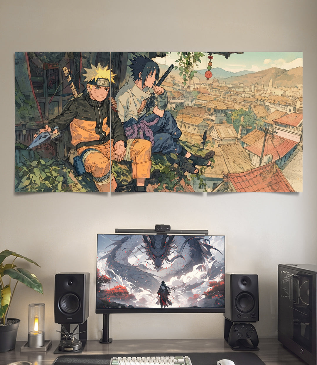 Naruto Sasuke Konoha Rooftop | Naruto | 3 Panel Wall Art