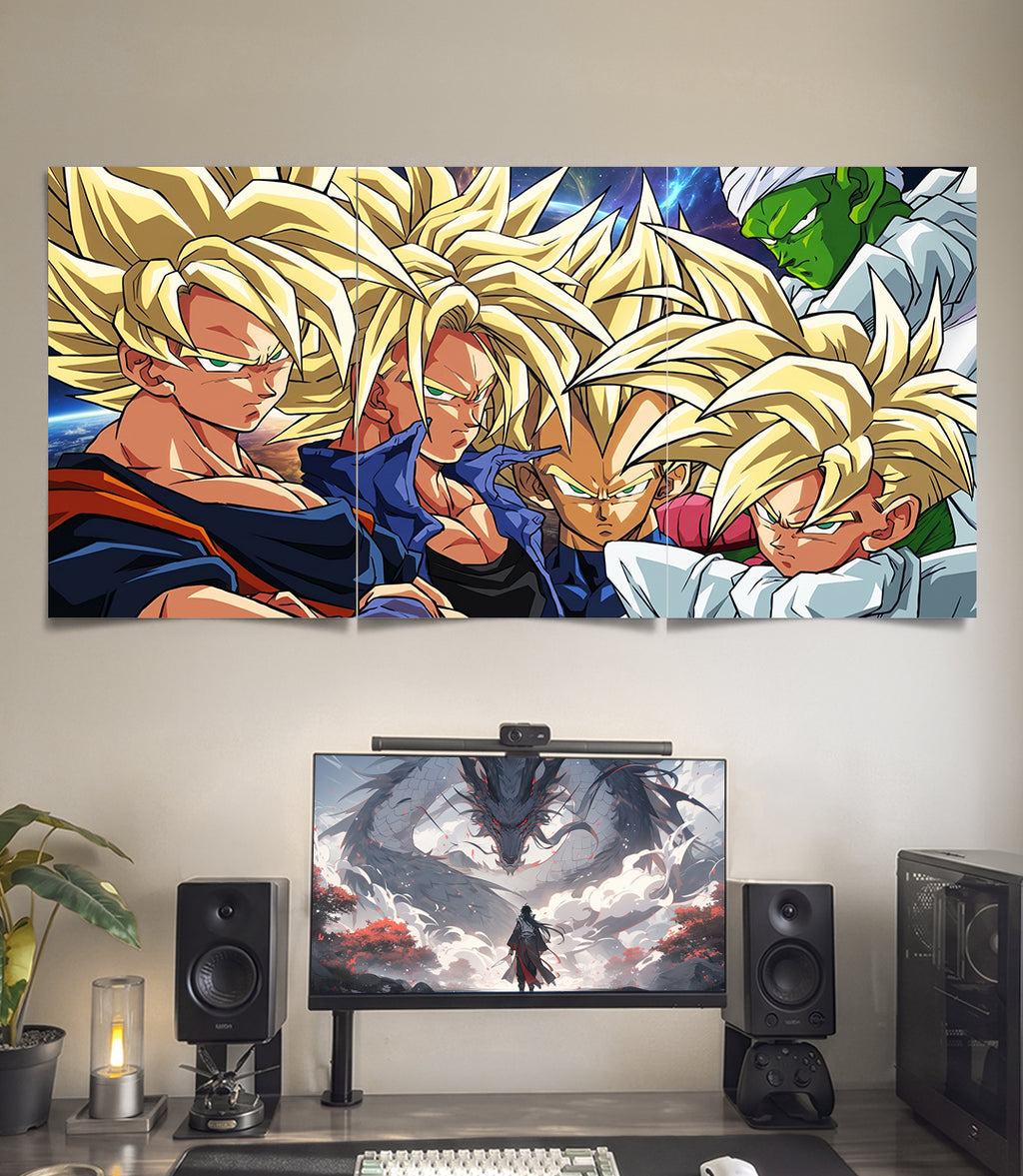 Super Saiyan Squad | Dragon Ball | 3 Panel Wall Art