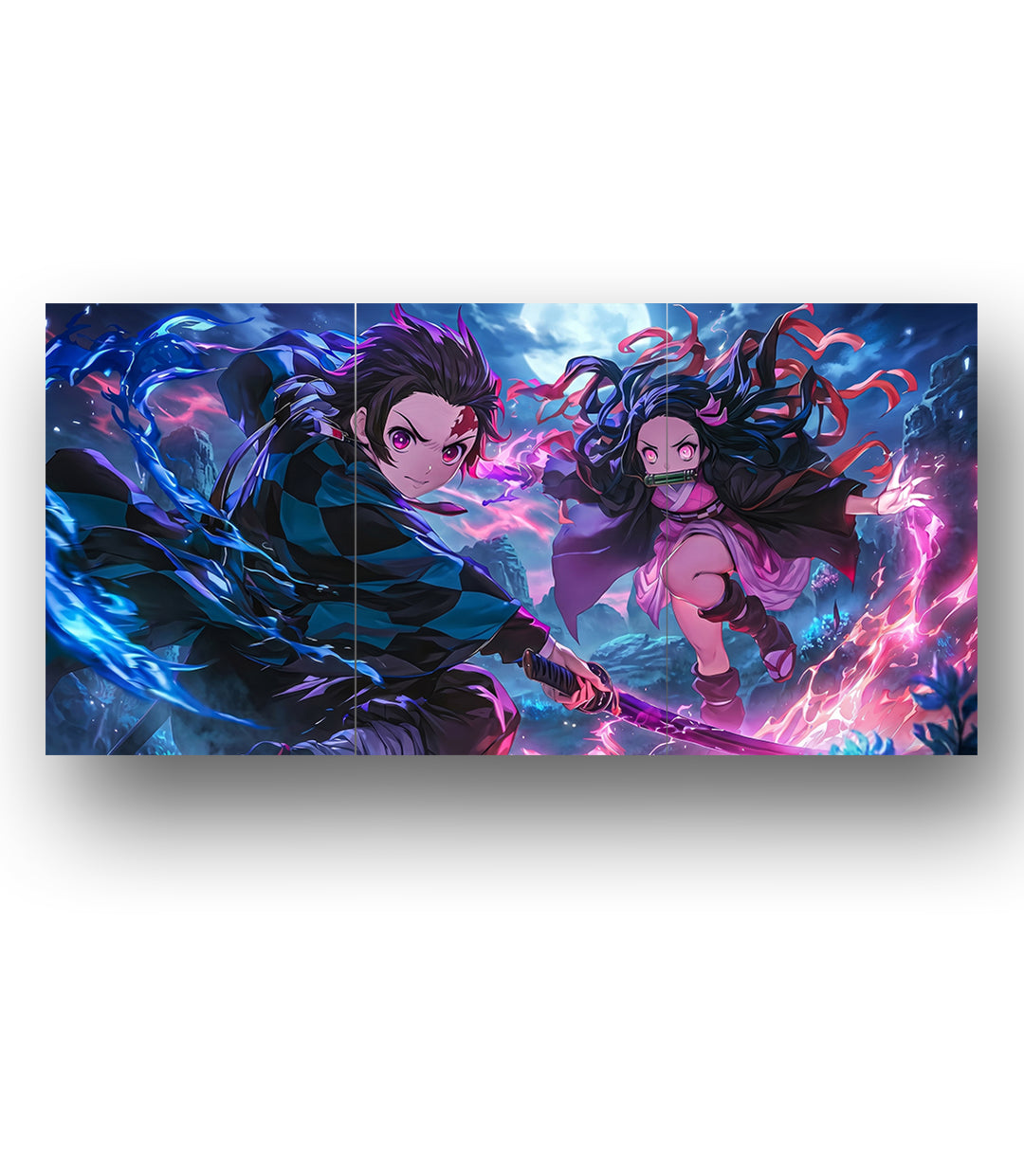 Tanjiro Nezuko | Demon Slayer Battle Split | 3 Panel Wall Art