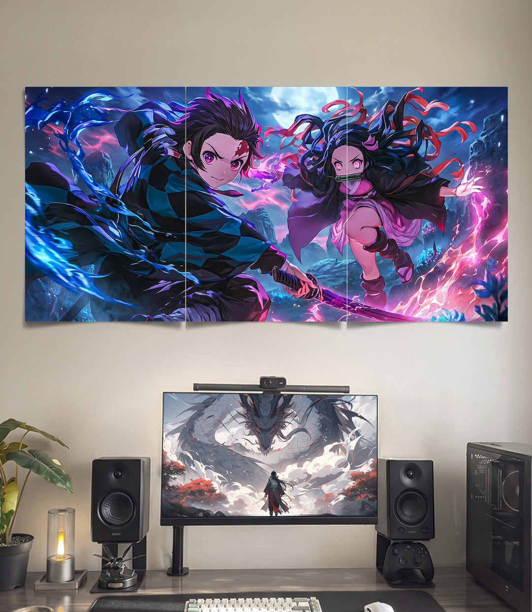 Tanjiro Nezuko | Demon Slayer Battle Split | 3 Panel Wall Art